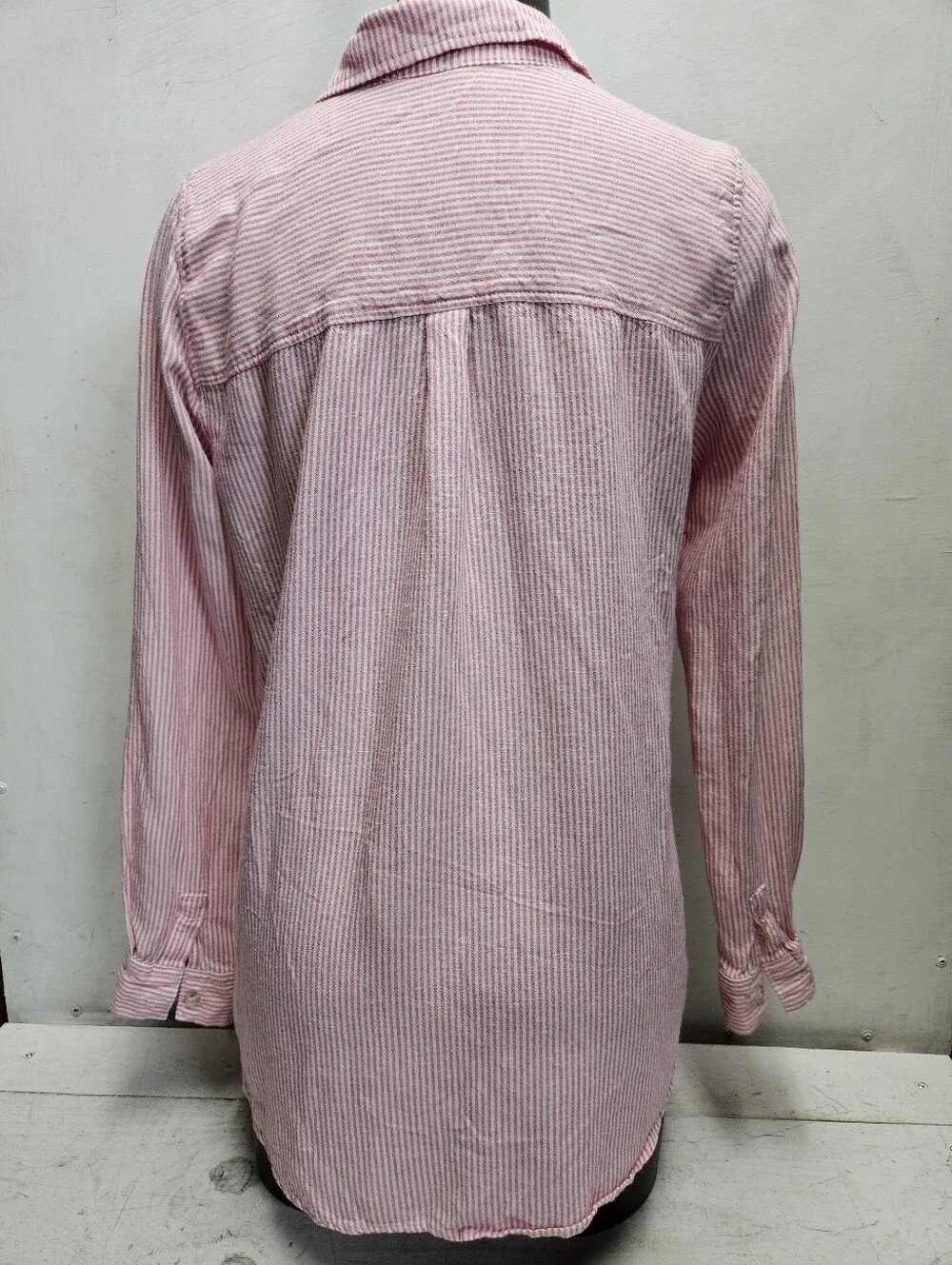 Be Cool pink/white Stripe Small Long Sleeve Casual Top Shirt Rayon Linen